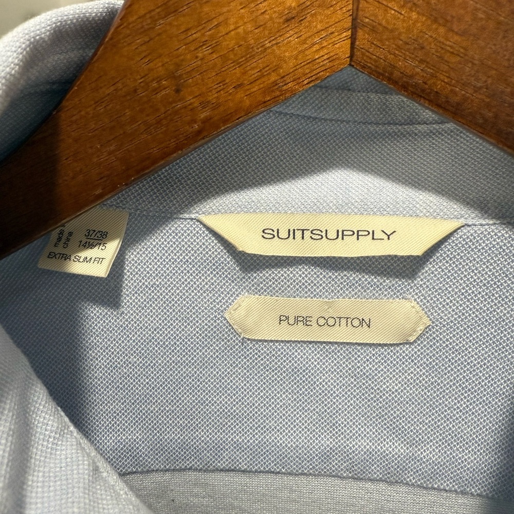 Suitsupply Light Blue Cotton Popover Shirt - Picture 2 of 2